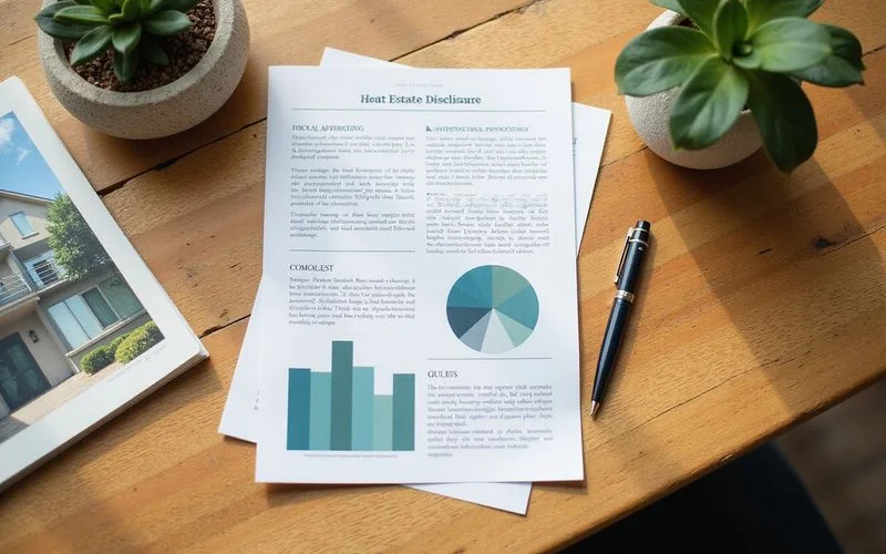 Printed TREC brokerage disclosure form and a pen on an oak table