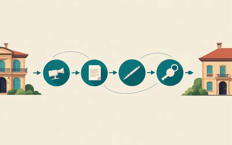 Four-step remote leasing graphic: video walk, fee sheet, e-sign, move-in setup