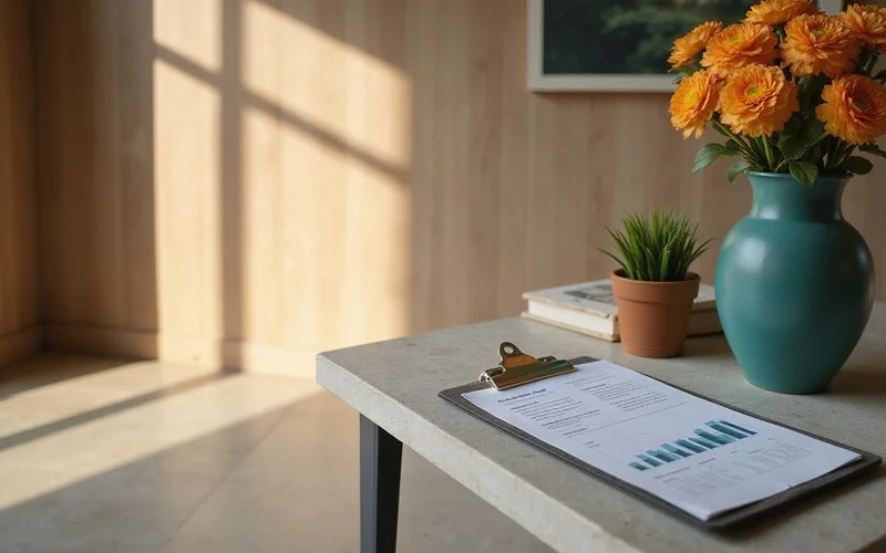 Punch list form on a clipboard in a new apartment entry
