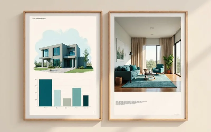 Labeled rendering beside a real photo of the same view