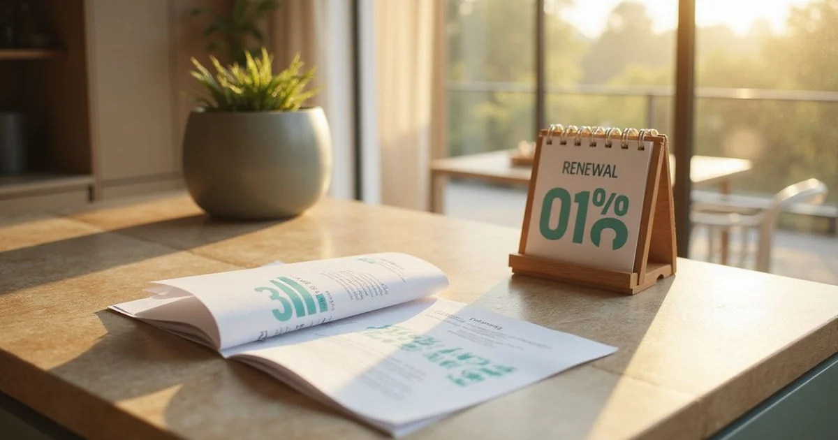 Renewal offer letter on a kitchen island with a calendar nearby