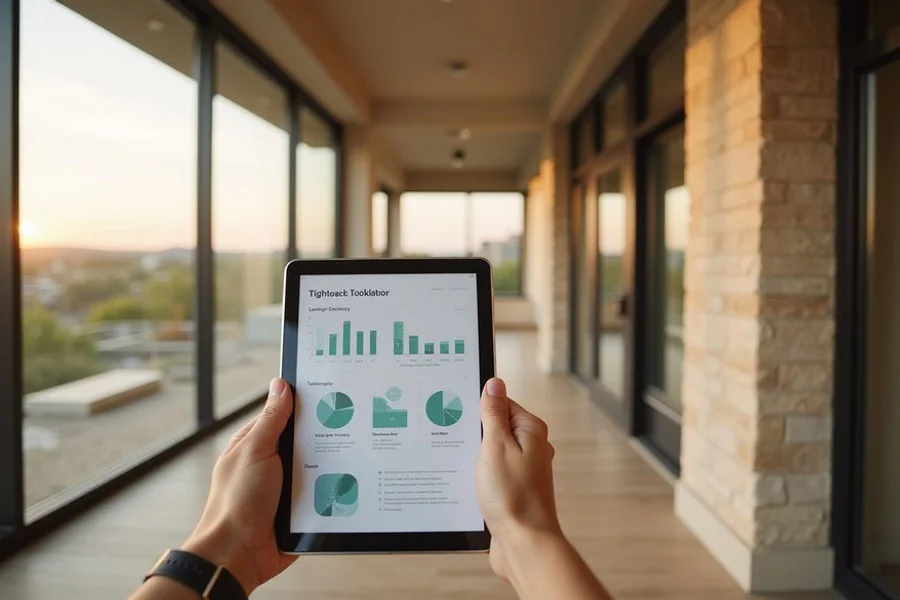 Tour walkthrough of a new unit with a checklist on a tablet