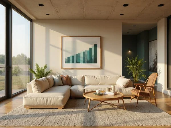 Bright new apartment living room with oak floors