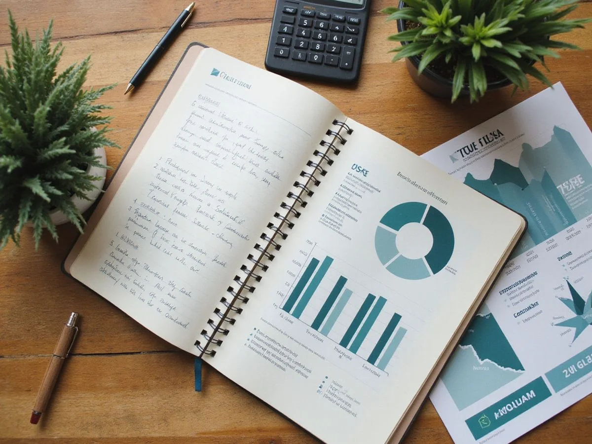 Notebook with net effective rent formulas beside a calculator and a lease special