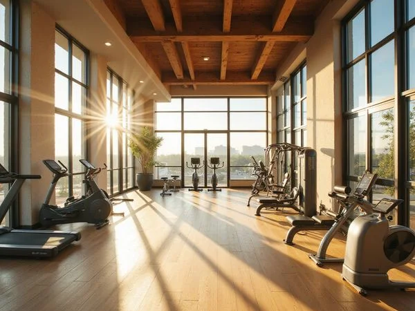 Finished fitness center in a new apartment building