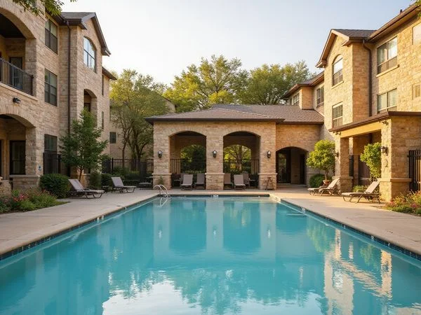Finished pool and courtyard at a new apartment community