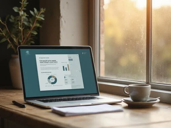 Laptop showing an e-signing screen for a lease